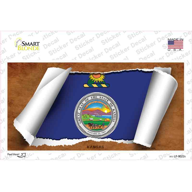LP-9022s-M Kansas Flag Scroll Novelty Sticker Decal - Medium