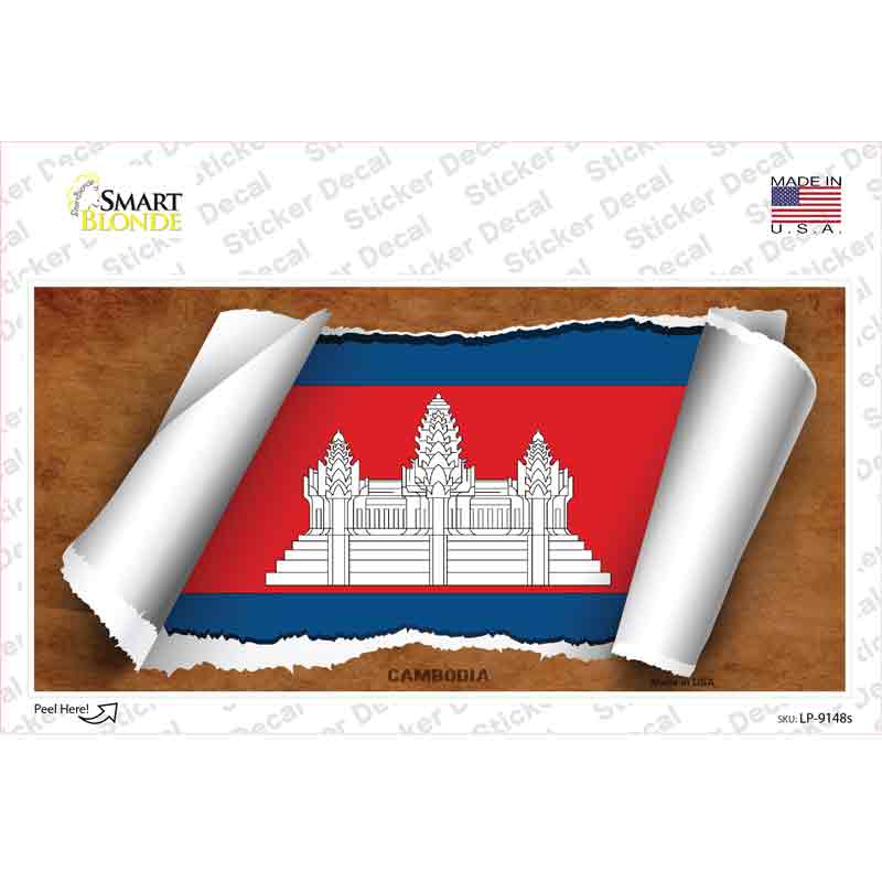 LP-9148s-M Cambodia Flag Scroll Novelty Sticker Decal - Medium