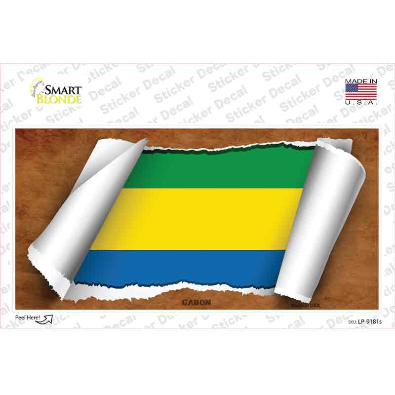 LP-9181s-M Gabon Flag Scroll Novelty Sticker Decal - Medium
