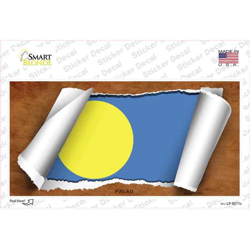 LP-9211s-M Palau Flag Scroll Novelty Sticker Decal - Medium
