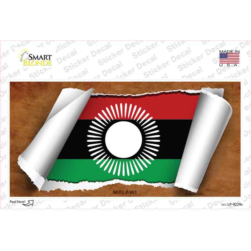LP-9229s-M Malawi Flag Scroll Novelty Sticker Decal - Medium