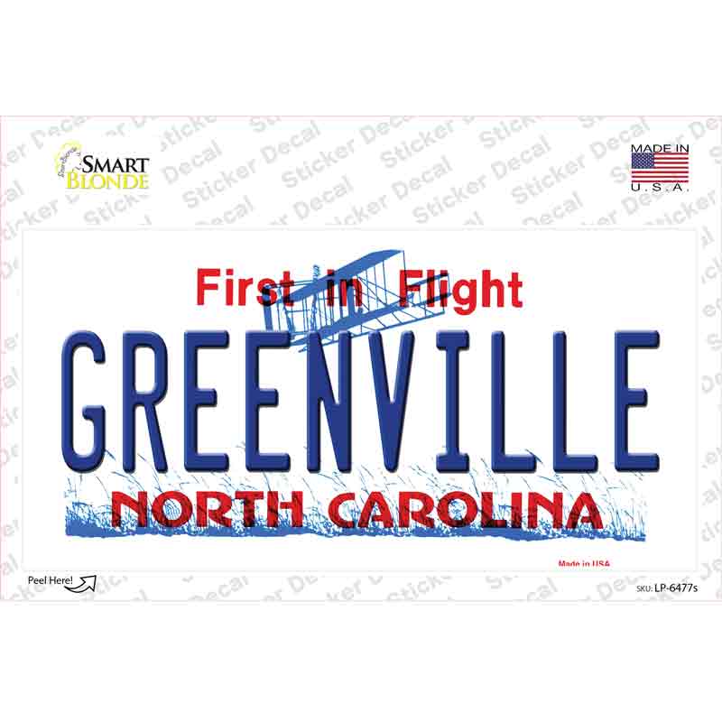 LP-6477s-M Greenville North Carolina Novelty Sticker Decal - Medium