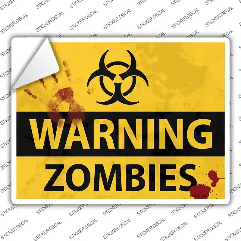 P-1020s-XL Warning Zombies Novelty Rectangle Sticker Decal - Extra Large