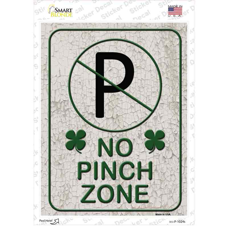 P-1024s-M No Pinch Zone White Novelty Rectangle Sticker Decal - Medium