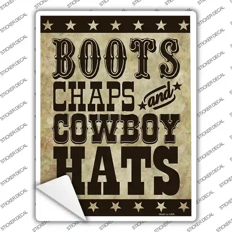 P-1455s-S Boots Chaps Cowboy Hats Novelty Rectangle Sticker Decal - Small