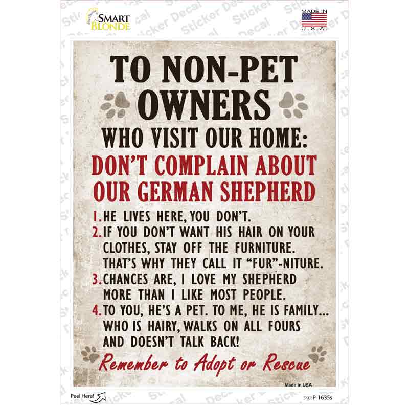 P-1635s-M Non-Pet Owners German Shepherd Novelty Rectangle Sticker Decal - Medium