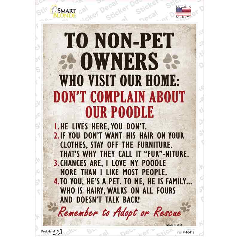 P-1641s-M Non-Pet Owners Poodle Novelty Rectangle Sticker Decal - Medium