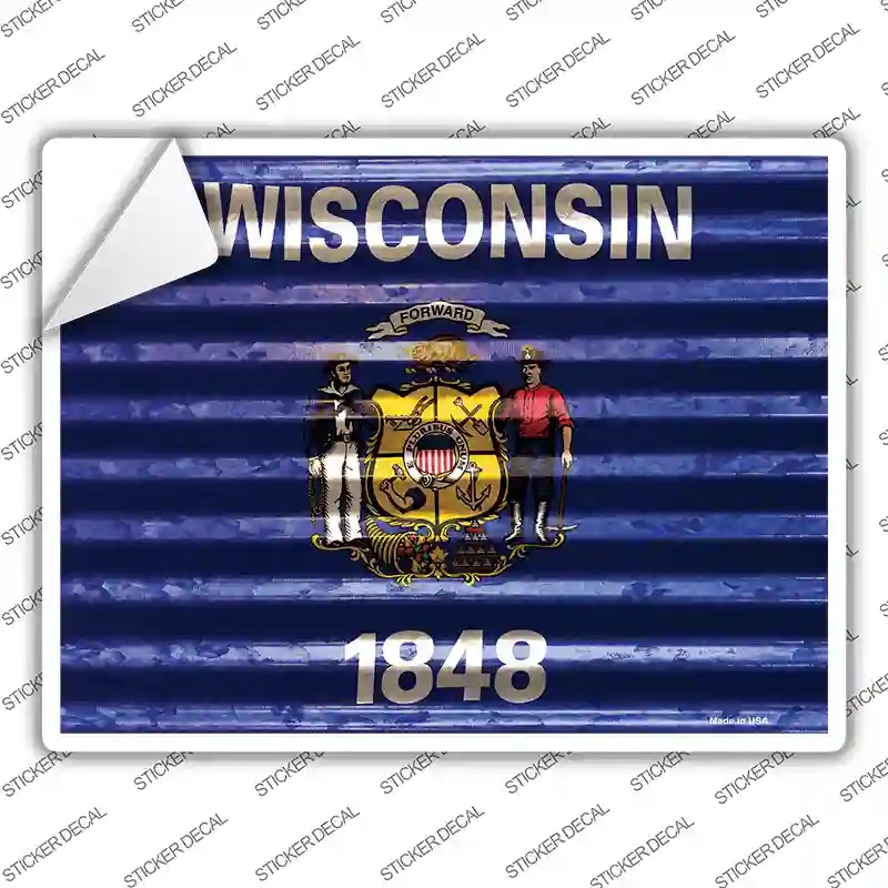P-2363s-L Wisconsin Flag Novelty Rectangle Sticker Decal - Large