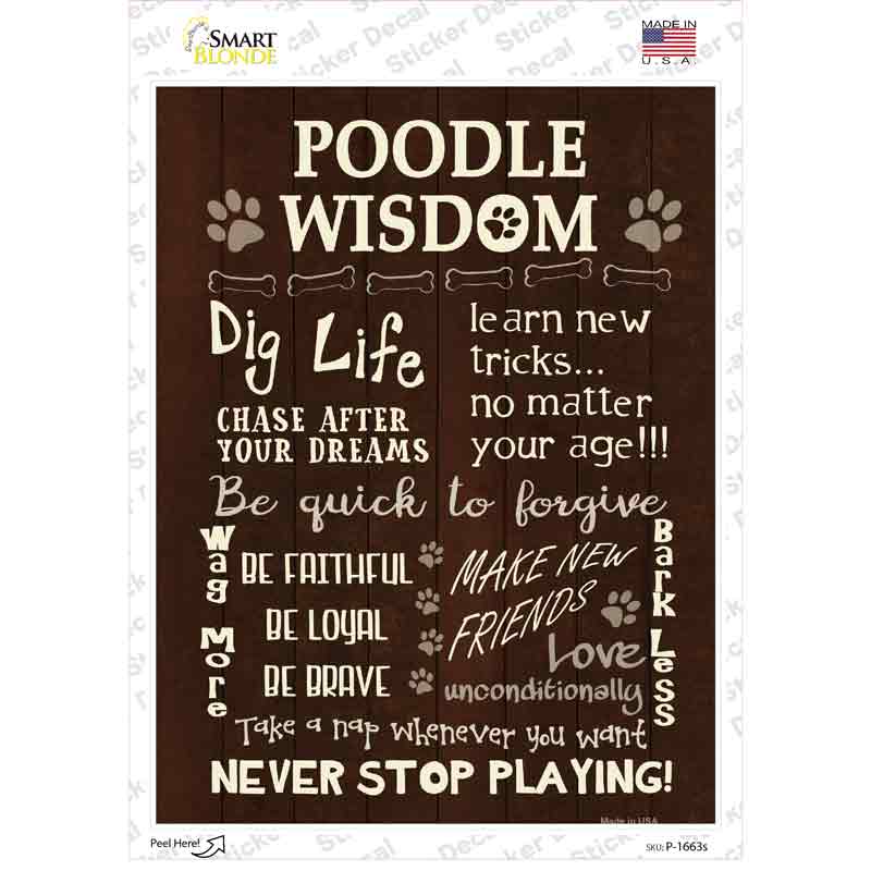 P-1663s-M Poodle Wisdom Novelty Rectangle Sticker Decal - Medium