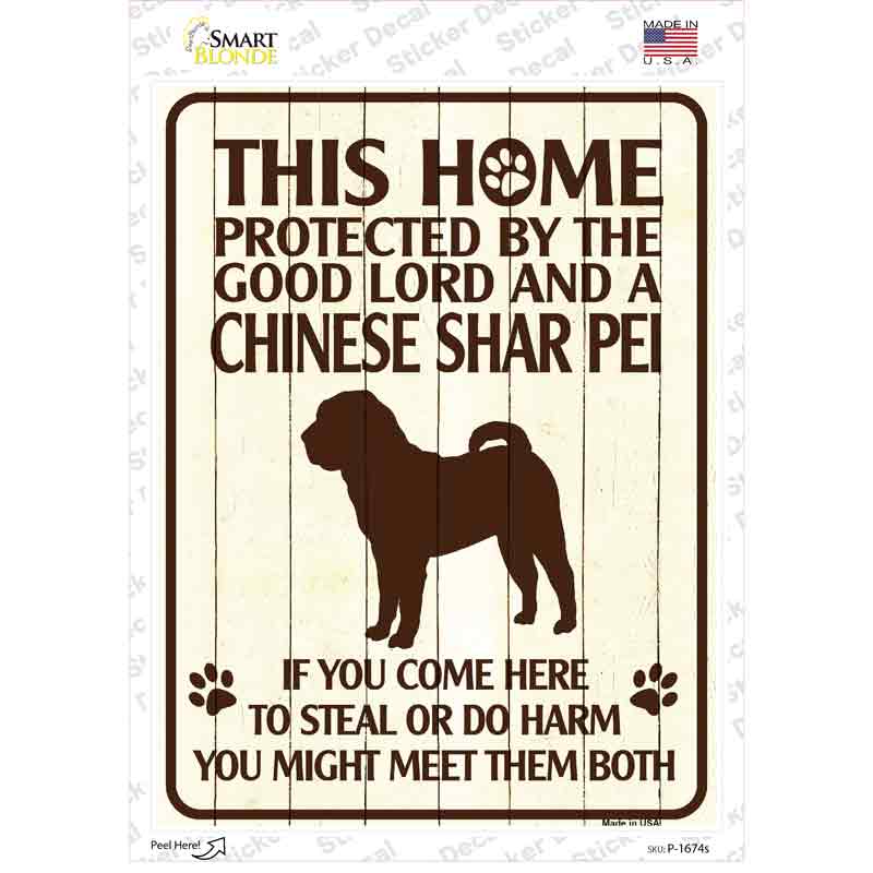 P-1674s-M Protected by A Chinese Shar Pei Novelty Rectangle Sticker Decal - Medium