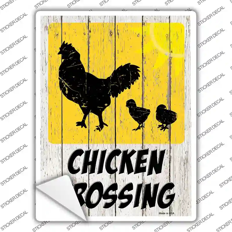 P-2921s-L Chicken Crossing Novelty Rectangle Sticker Decal - Large