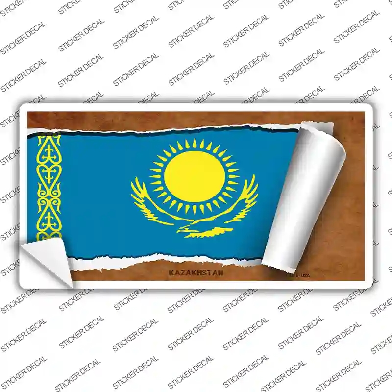 LP-9203s-S Kazakhstan Flag Scroll Novelty Sticker Decal - Small
