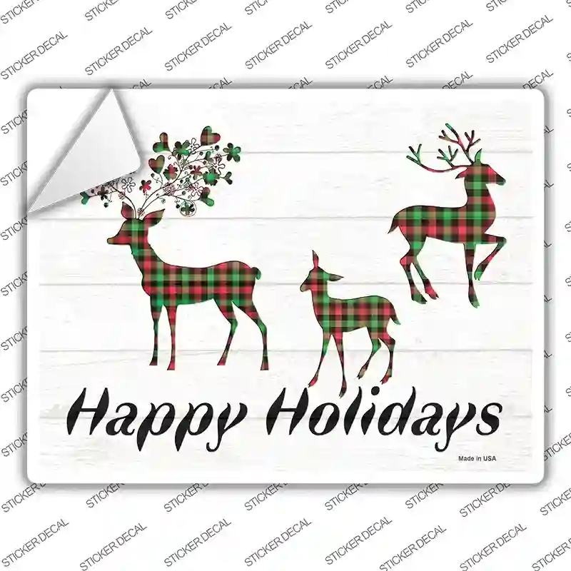 P-3426s-S Happy Holidays Reindeer Novelty Rectangle Sticker Decal - Small