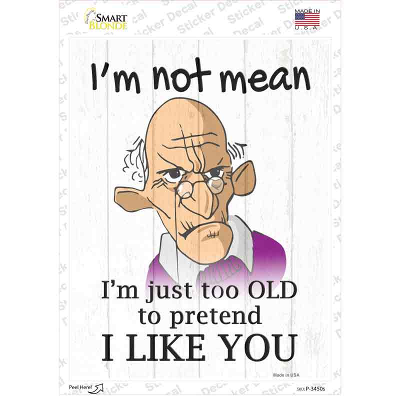 P-3450s-M Im Not Mean Male Novelty Rectangle Sticker Decal - Medium