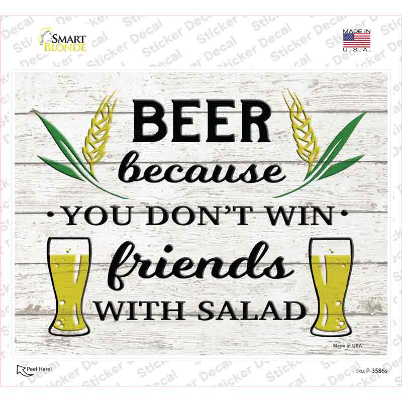 P-3586s-M Win Friends with Salad Novelty Rectangle Sticker Decal - Medium