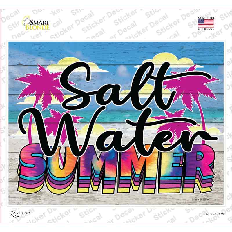 P-3573s-M Salt Water Summer Tie Dye Novelty Rectangle Sticker Decal - Medium