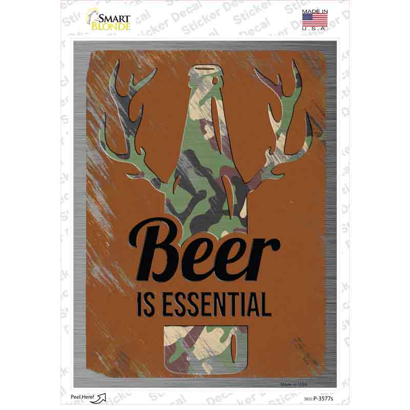 P-3577s-M Beer is Essential Novelty Rectangle Sticker Decal - Medium