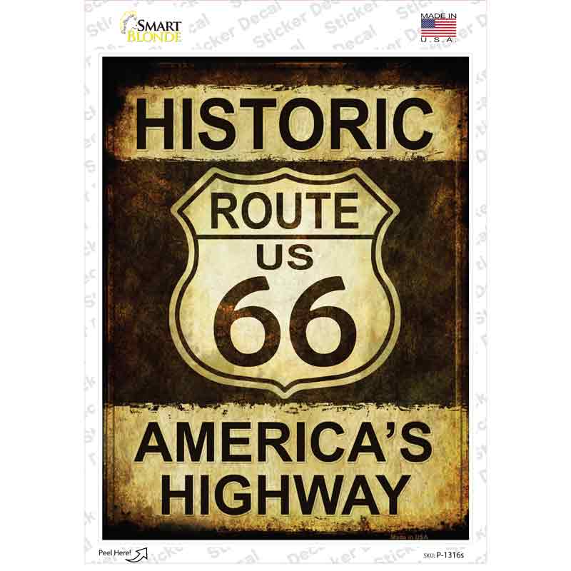 P-1316s-M Rusty Historic Route 66 Novelty Rectangle Sticker Decal - Medium