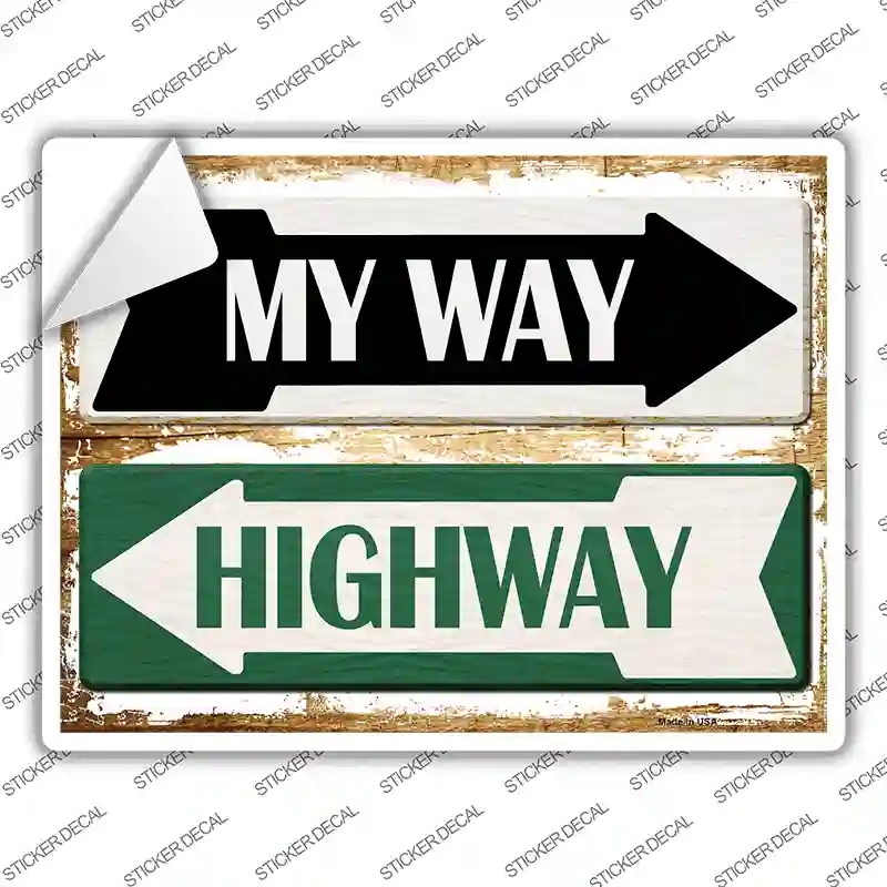 P-1703s-S My Way Highway Novelty Rectangle Sticker Decal - Small