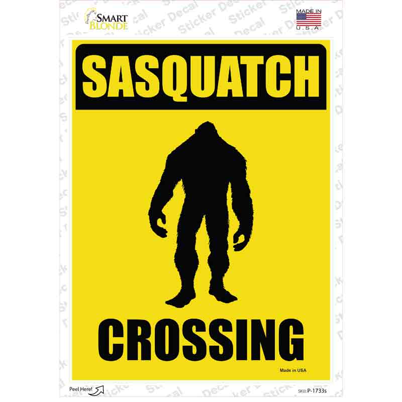 P-1733s-M Sasquatch Crossing Novelty Rectangle Sticker Decal - Medium