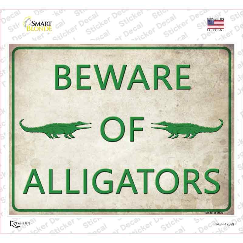 P-1739s-M Beware of Alligators Novelty Rectangle Sticker Decal - Medium