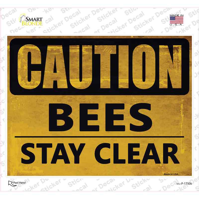 P-1750s-M Caution Bees Stay Clear Novelty Rectangle Sticker Decal - Medium