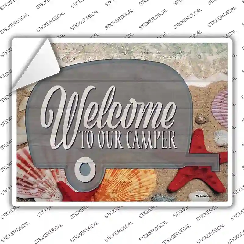 P-3616s-XL Welcome to Our Camper Novelty Rectangle Sticker Decal - Extra Large