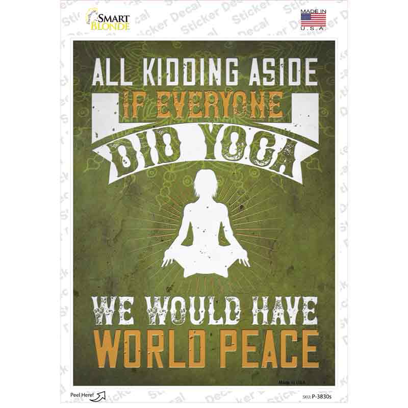 P-3830s-M Yoga World Peace Novelty Rectangle Sticker Decal - Medium