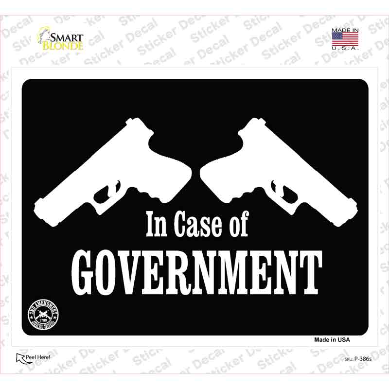 P-386s-M In Case of Government Novelty Rectangle Sticker Decal - Medium