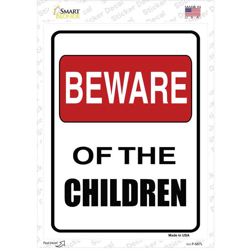 P-687s-M Beware of Children Novelty Rectangle Sticker Decal - Medium