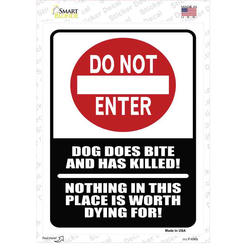 P-690s-M Do Not Enter Dog Bites Novelty Rectangle Sticker Decal - Medium