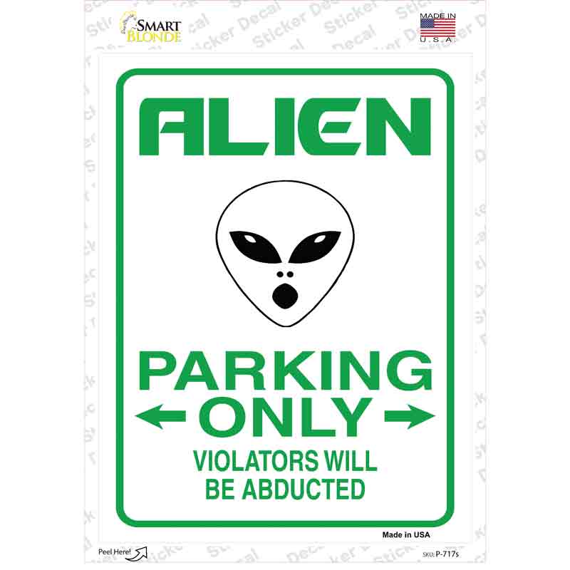 P-717s-M Alien Parking Novelty Rectangle Sticker Decal - Medium