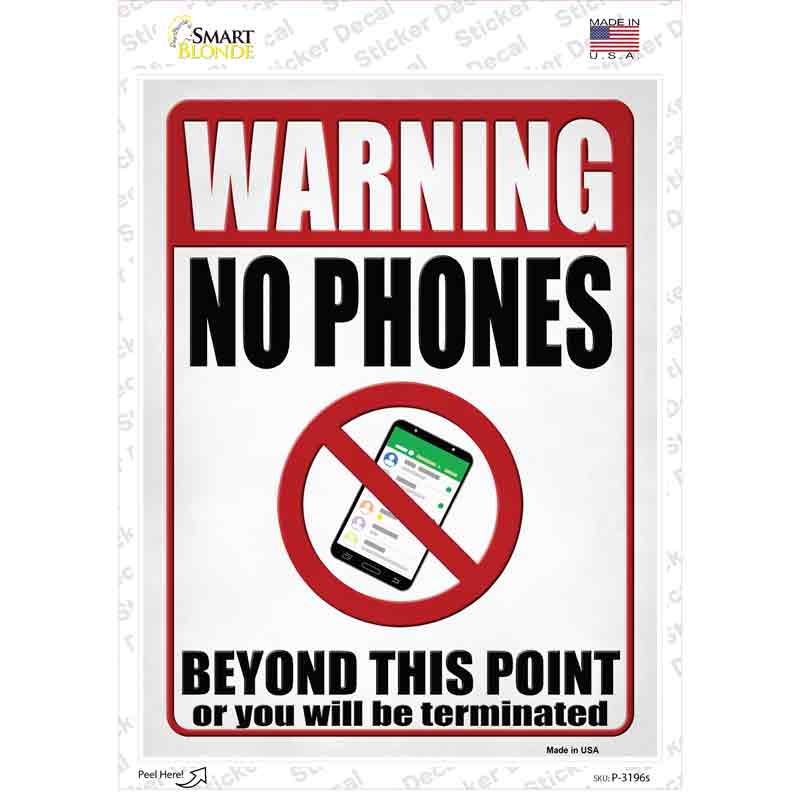 P-3196s-M No Phones Beyond This Point Novelty Rectangle Sticker Decal - Medium