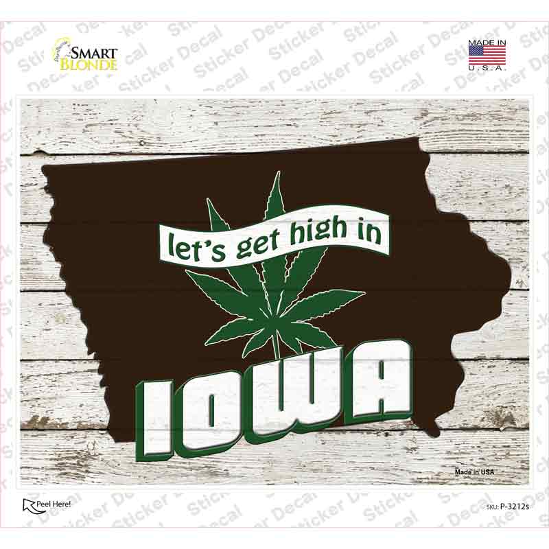 P-3212s-M Get High in Iowa Novelty Rectangle Sticker Decal - Medium
