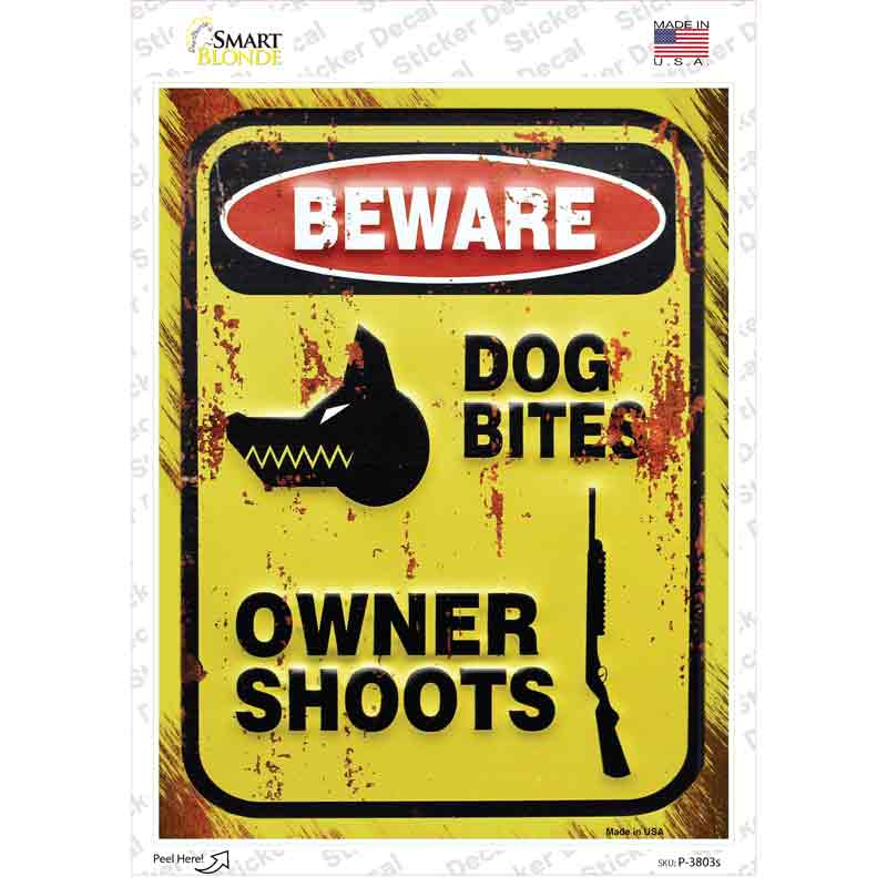 P-3803s-M Beware Dog Bites Novelty Rectangle Sticker Decal - Medium