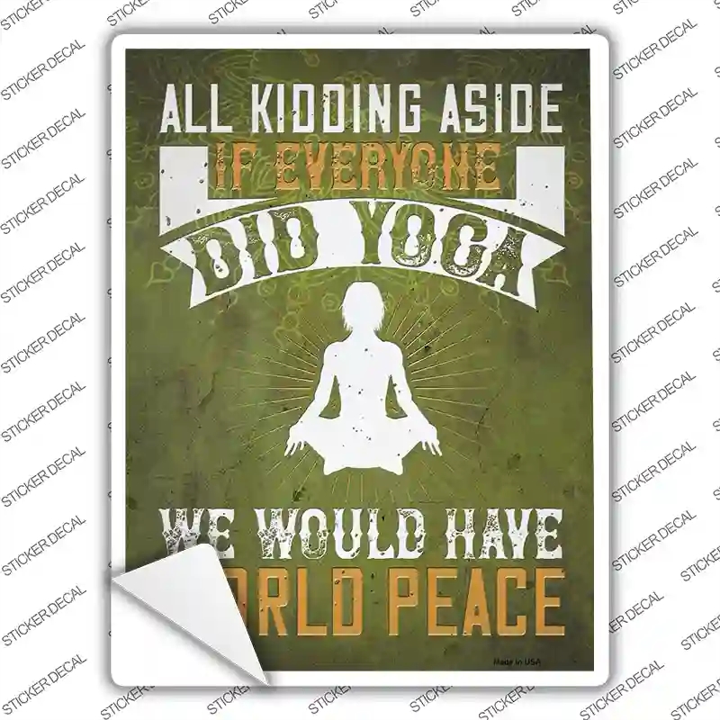 P-3830s-L Yoga World Peace Novelty Rectangle Sticker Decal - Large