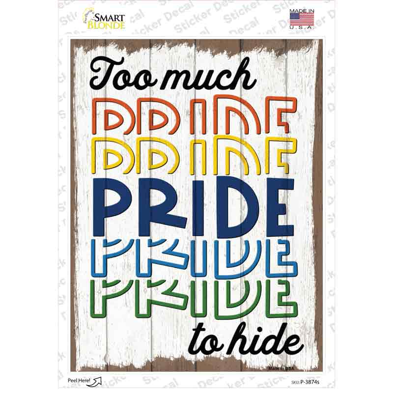 P-3874s-M Too Much Pride to Hide Novelty Rectangle Sticker Decal - Medium