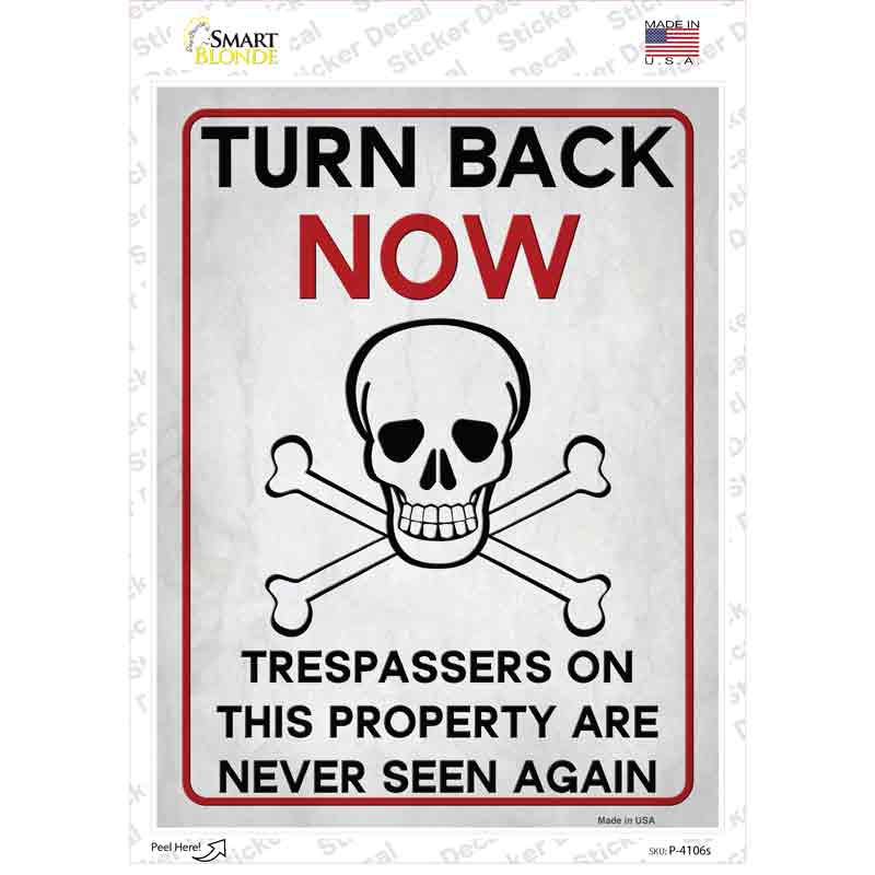 P-4106s-M Turn Back Now Novelty Rectangle Sticker Decal - Medium