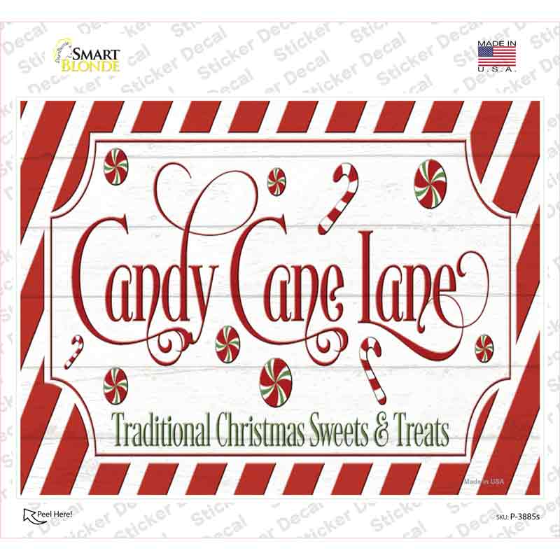 P-3885s-M Candy Cane Lane Novelty Rectangle Sticker Decal - Medium