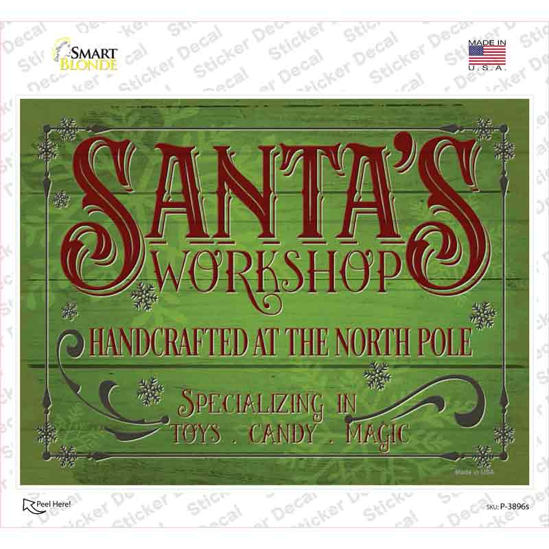P-3896s-M Santas Workshop Novelty Rectangle Sticker Decal - Medium
