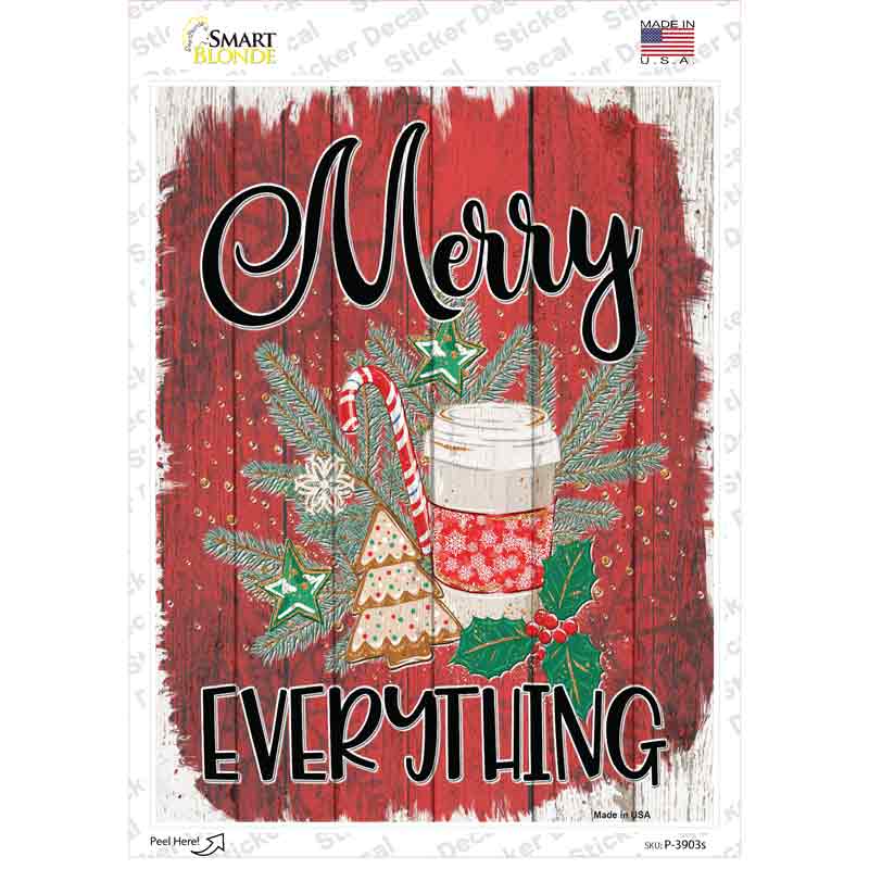 P-3903s-M Merry Everything Red Novelty Rectangle Sticker Decal - Medium