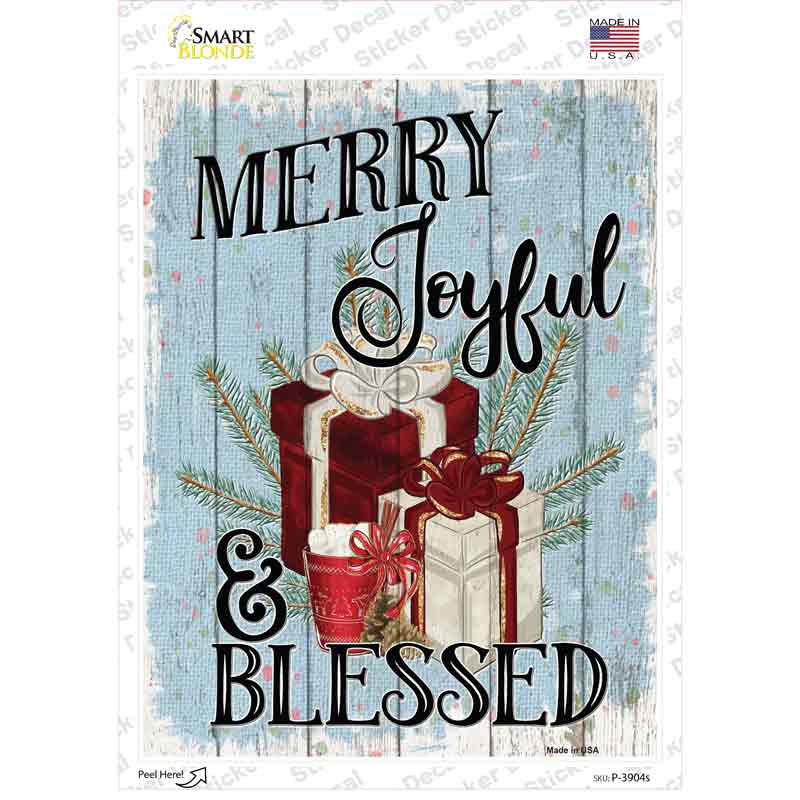 P-3904s-M Merry Joyful Blessed Novelty Rectangle Sticker Decal - Medium