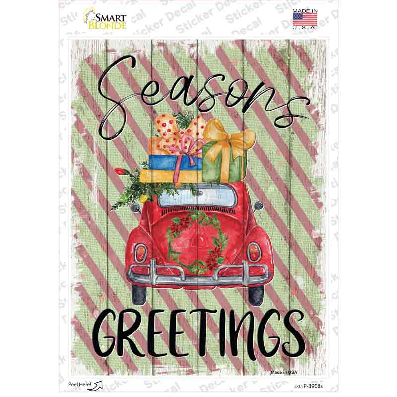 P-3908s-M Seasons Greetings Car Novelty Rectangle Sticker Decal - Medium