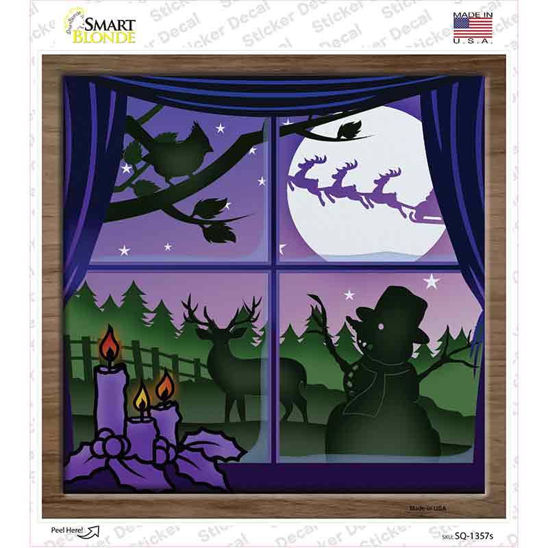 SQ-1357s-M Santa Through Window Novelty Square Sticker Decal - Medium