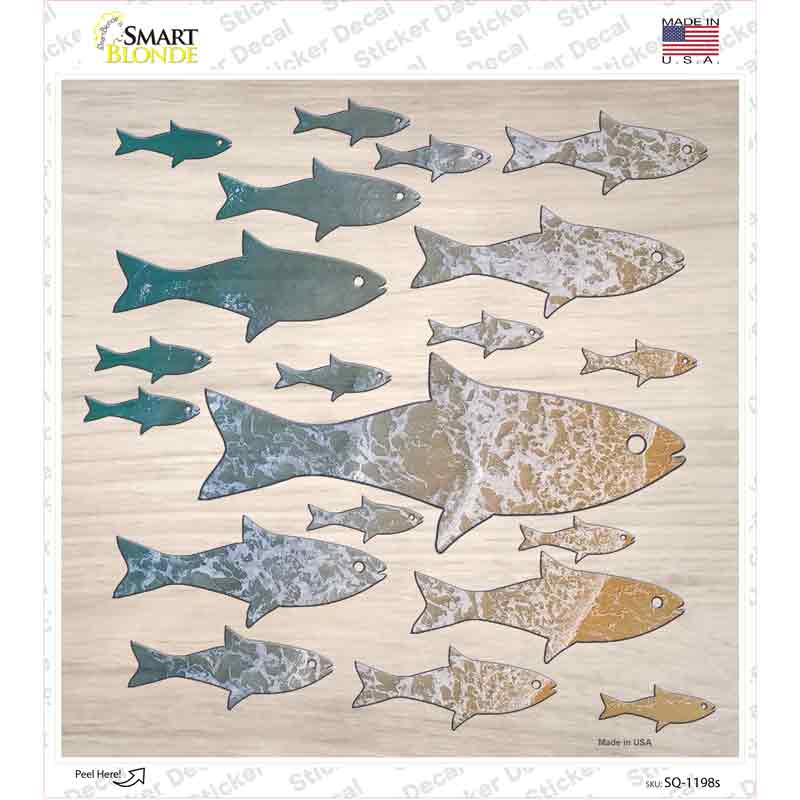 SQ-1198s-M School of Fish Novelty Square Sticker Decal - Medium