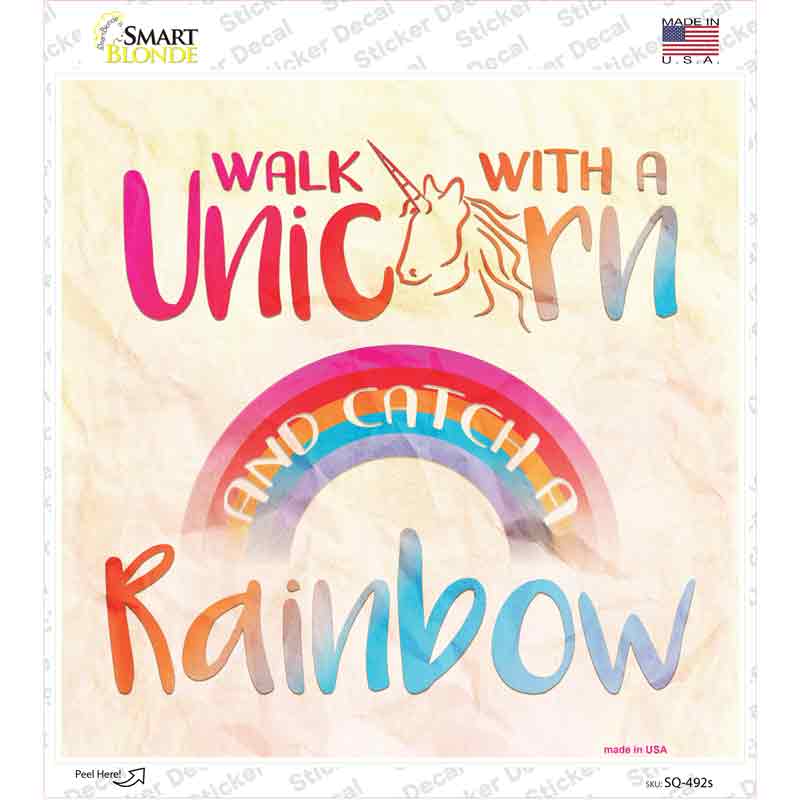 SQ-492s-M Walk with A Unicorn Novelty Square Sticker Decal - Medium