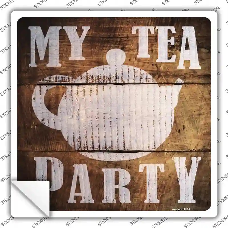 SQ-502s-S Our Tea Party Painted Stencil Novelty Square Sticker Decal - Small