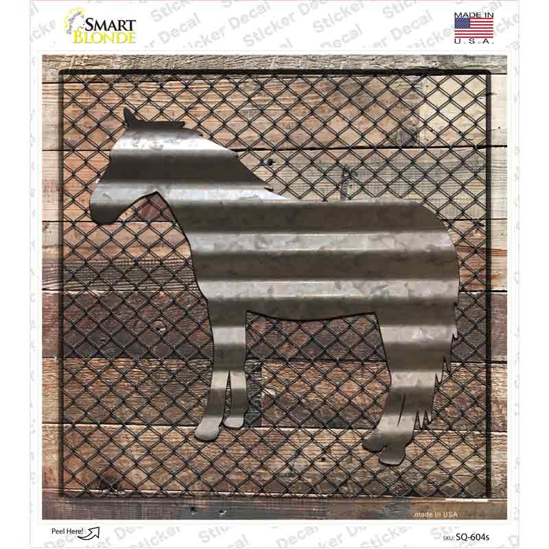 SQ-604s-M Corrugated Horse on Wood Novelty Square Sticker Decal - Medium