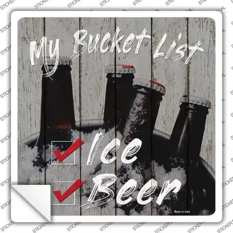 SQ-937s-S Beer Bucket List Novelty Square Sticker Decal - Small