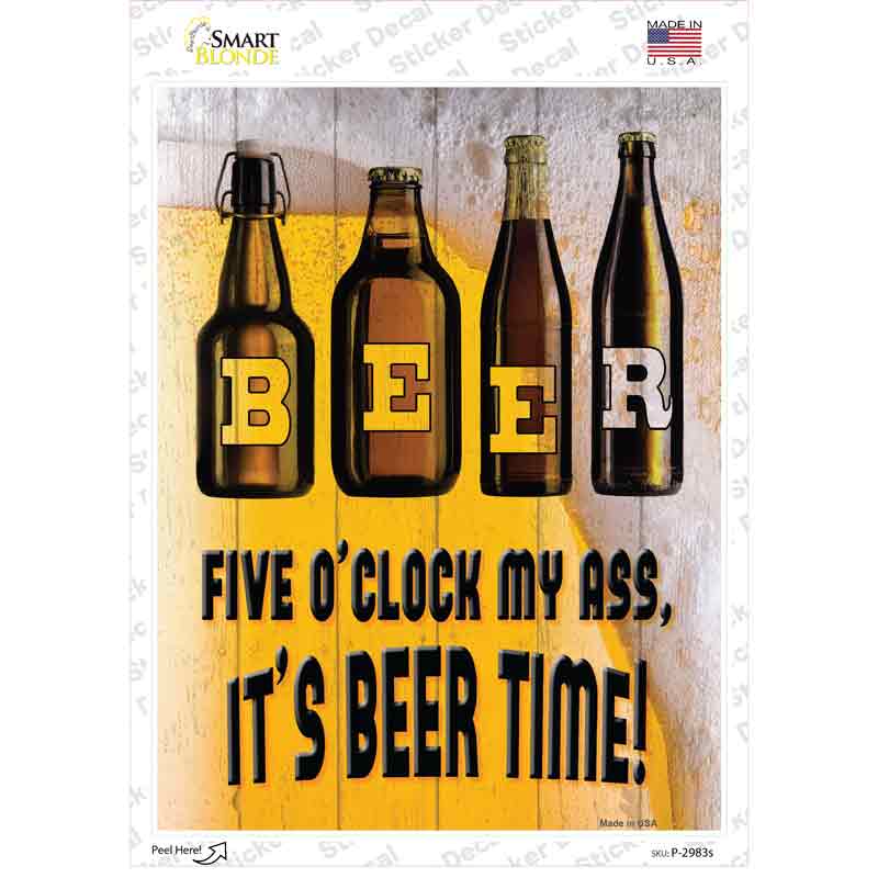 P-2983s-M Its Beer Time Novelty Rectangle Sticker Decal - Medium